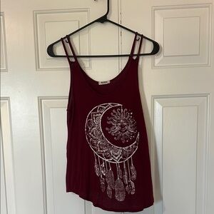 Women's Burgundy Moon and Sun Tank Top